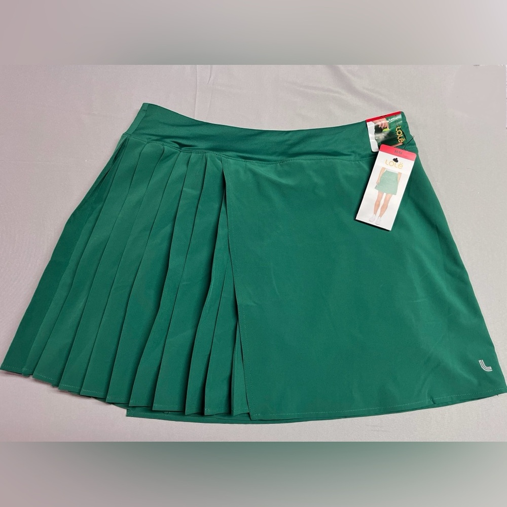 🔥🔥🔥NWT Lolë Kelly Green Asymmetrical Side-Pleated Tennis Skort - Picture 4 of 4